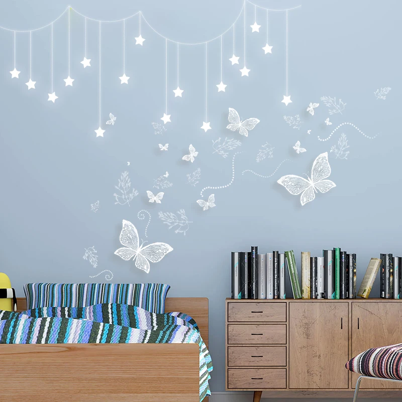 

moon star butterfly Wall Stickers Children Baby Room Ceiling Roof Mural Home Decor Self Adhesive Floor Wall Decoration Poster