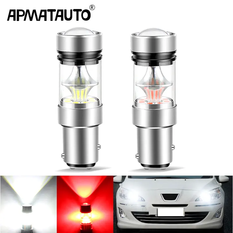 

Автомобильные светодиодные дневные ходовые огни Canbus P21/5 Вт BAY15d 1157 CAN-bus для Peugeot 408 308 3008 RCZ 12 В лм, белые, 2 шт.