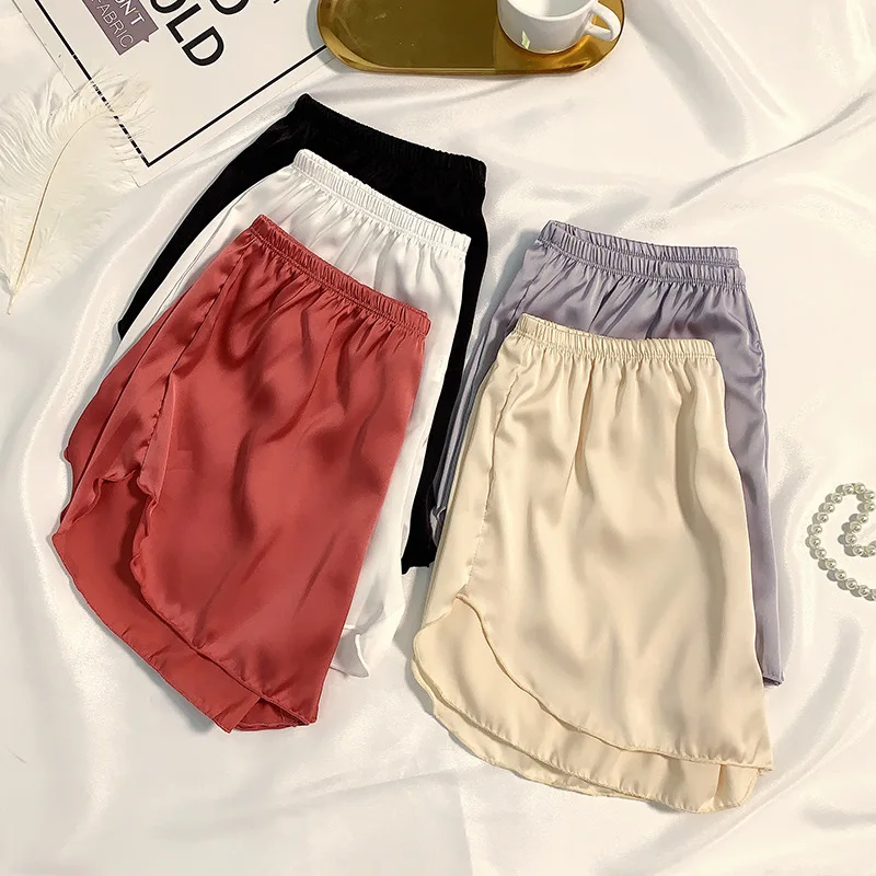 Women Ice Silk Summer Safety Pants Loose Casual Elastic Waist Home Wear Shorts Cool Breathable Sleep Bottoms Under Dress Shorts Safety Shorts Safety Pants