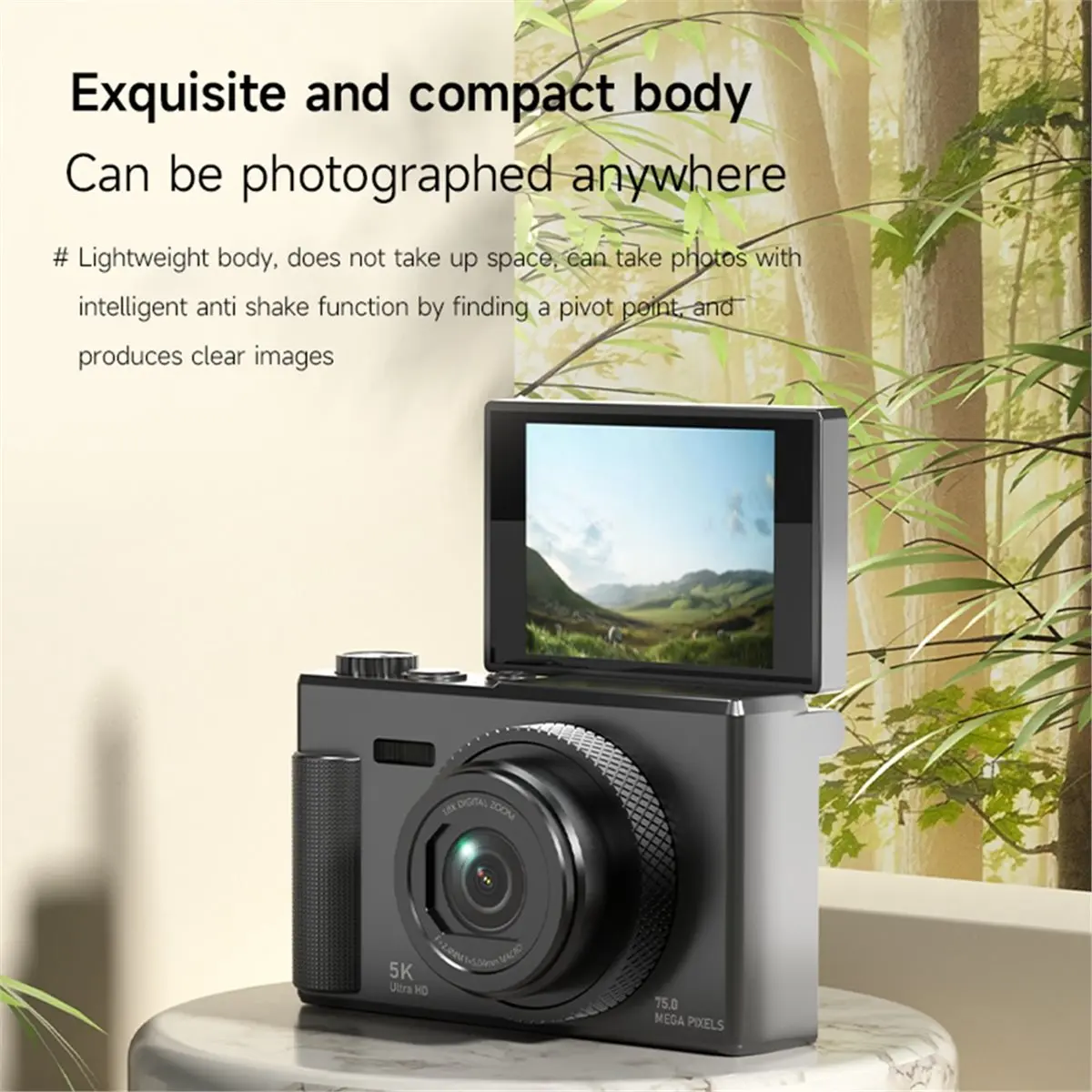 A10R 5k 디지털 카메라 180 °   플립 스크린 비디오 블로그 카메라 75mp 흔들림 방지 18x 줌 휴대용 CCD 카메라 학생 선물용 A