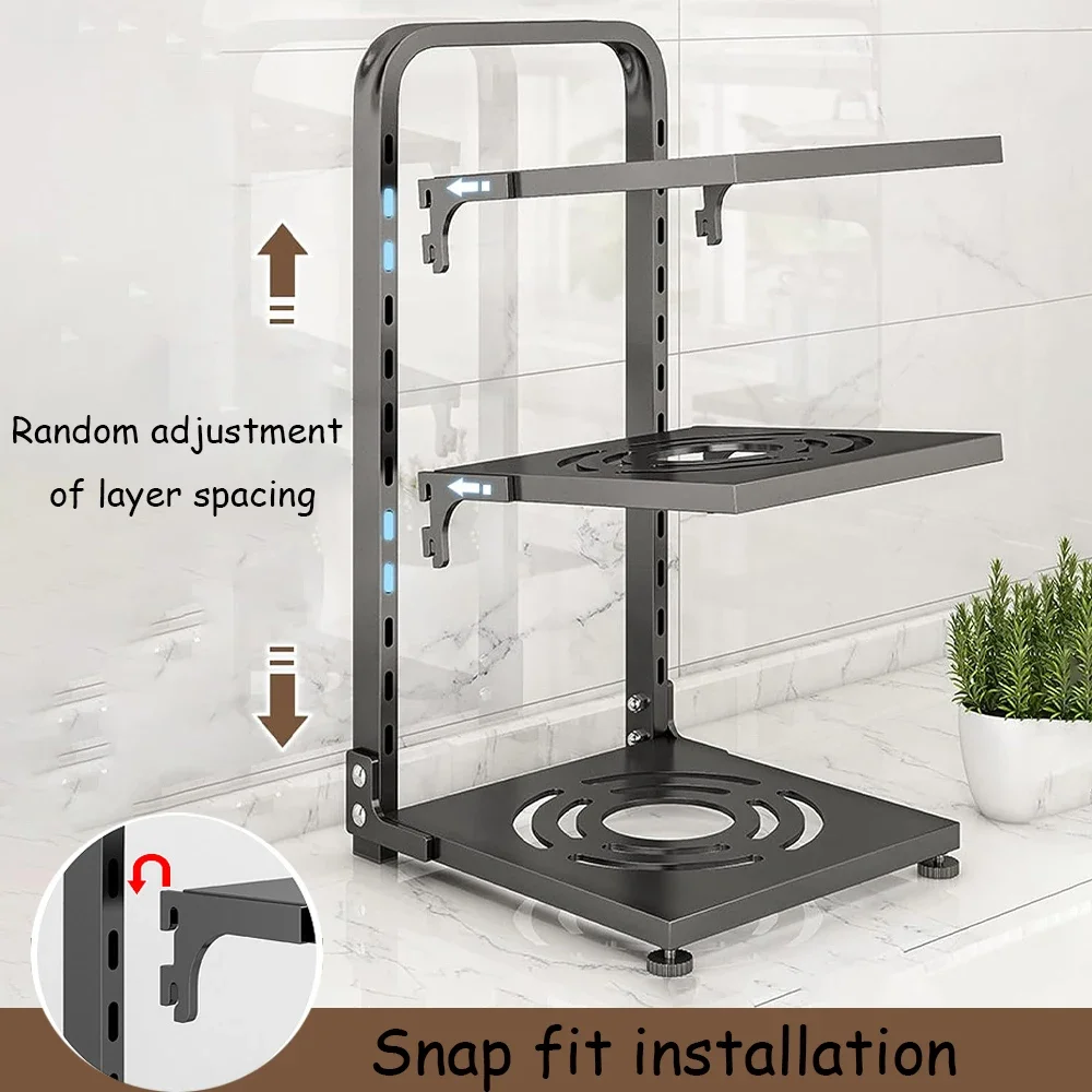 Sink Layered Pot Rack Free Layering Kitchen Pans Organizer Rustproof Snap-On Stainless Adjustable Pot Storage Rack Under Cabinet 6