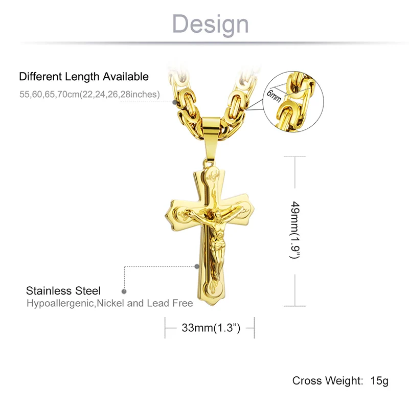 Stainless Steel Crucifix with Byzantine Chain 5