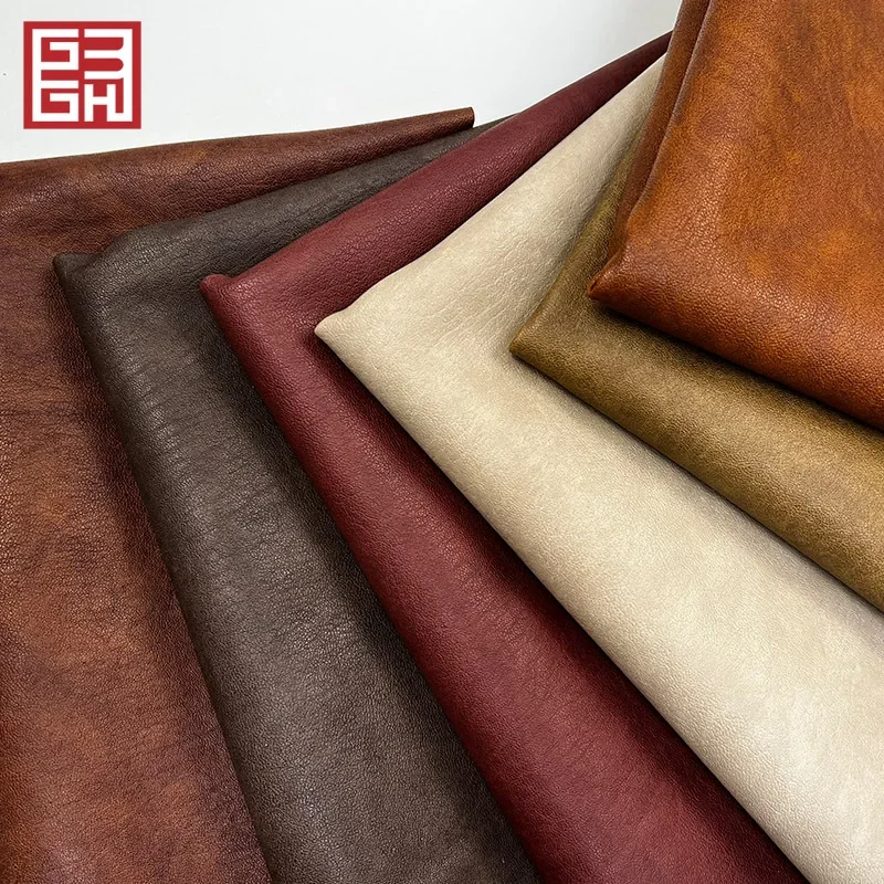 Retro Sheep Leather Aged Color Block Napa Pattern Half PU Soft Bag Leather Goods Sofa Soft Pack Decoration Artificial