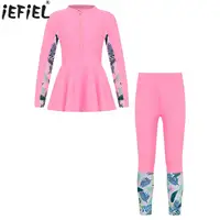 Kids Girls 2Pcs Swimsuit Sun Protective Rash Guard Floral Print Long Sleeve Top with Pants Swimwear Beach Surfing Bathing Suit 1