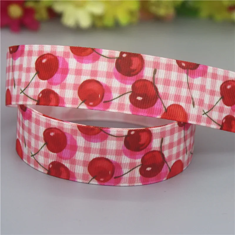 DUWES 50yards Fruit Strawberry Pineapple Cherry Printed Grosgrain Ribbon Accessories Decoration Collar DIY Sewing Craft D2612