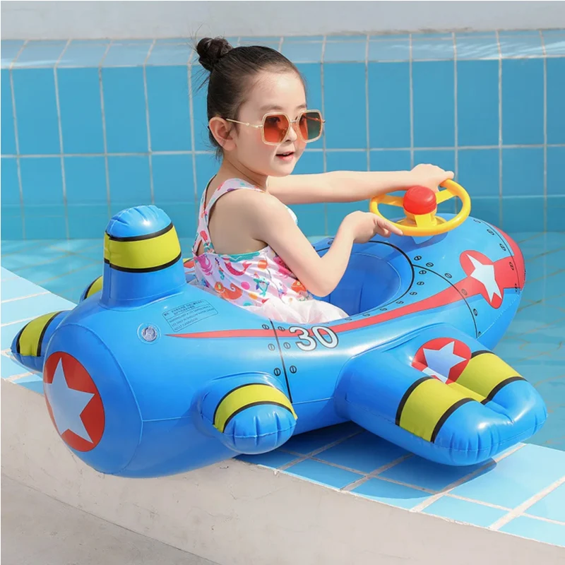 Kids Airplane Shape Infant Float Pool Swimming Ring Inflatable Circle Baby Seat with Steering Wheel Summer Beach Party Pool Toys 5