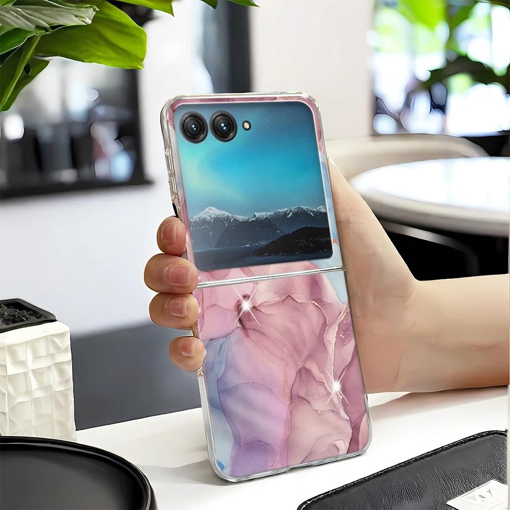 Marble Pattern Transparent Folding Phone Case, Clear PC Cover