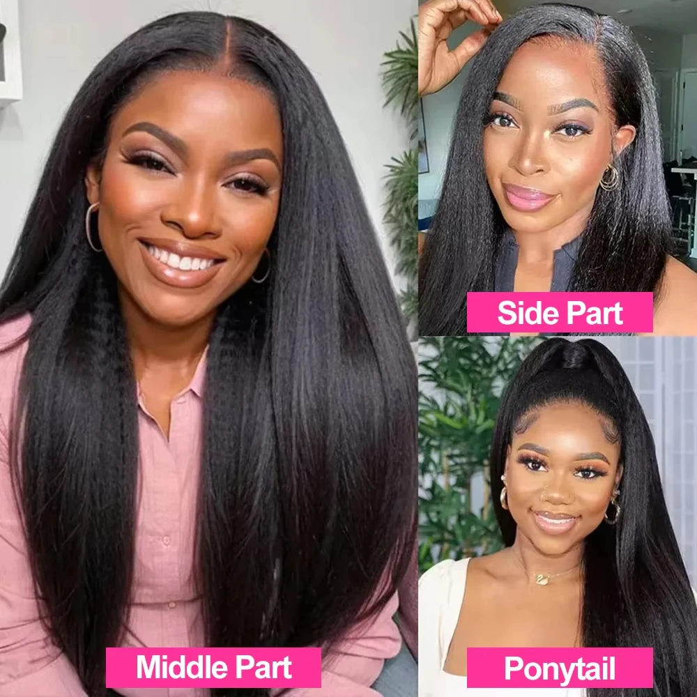 360 Invisi Strap Kinky Straight Wig Full Lace Yaki Straight Human Hair Wig Pre Plucked 200% Density For Women Choice 2