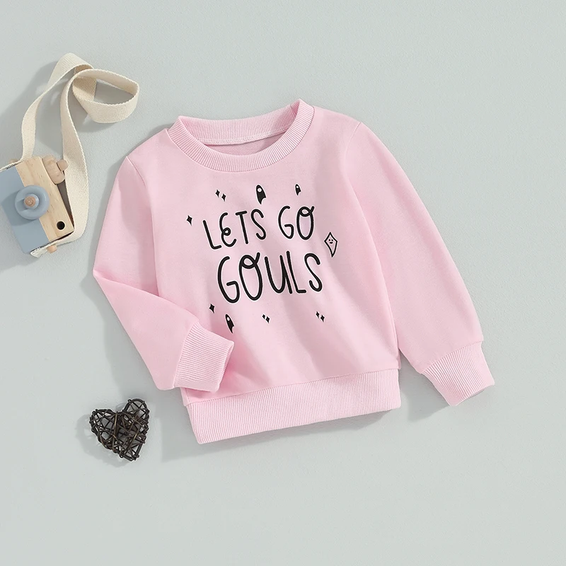

Toddler Boy Girl Fall Sweatshirt Long Sleeve Round Neck Letter Ghost Print Pullover Loose Tops for Halloween