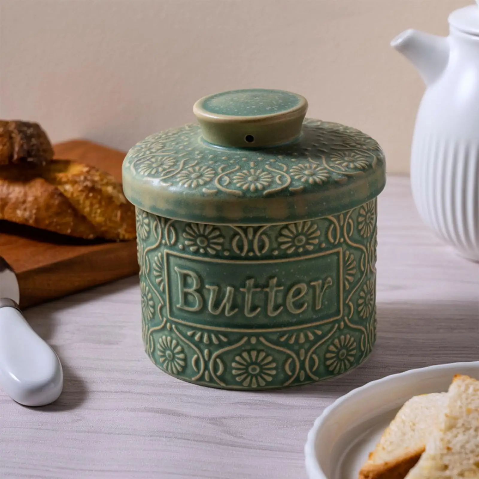 Ceramic Butter Bell Crock French Butter Dish with Lid for Countertop Porcelain Cheese Storage Box Kitchen Food Organizer