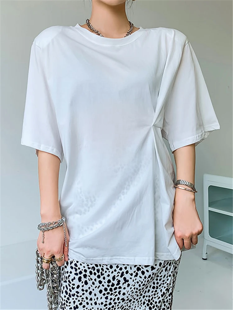 

Женская хлопковая футболка с коротким рукавом, белая Повседневная Свободная футболка с круглым вырезом в минималистичном стиле, Новинка лета 2022