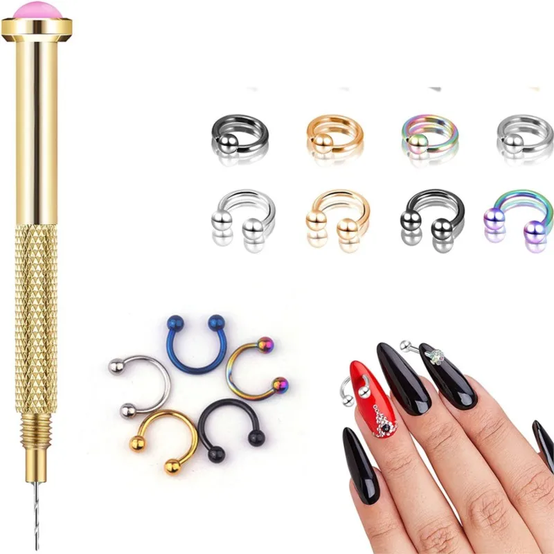 

10pcs Stainless Steel C-Clip Hoop Ring Nail Charms Eyebrow Lip Nose Nail Ring Earring Body Piercing Jewelry Nail Art Decoration