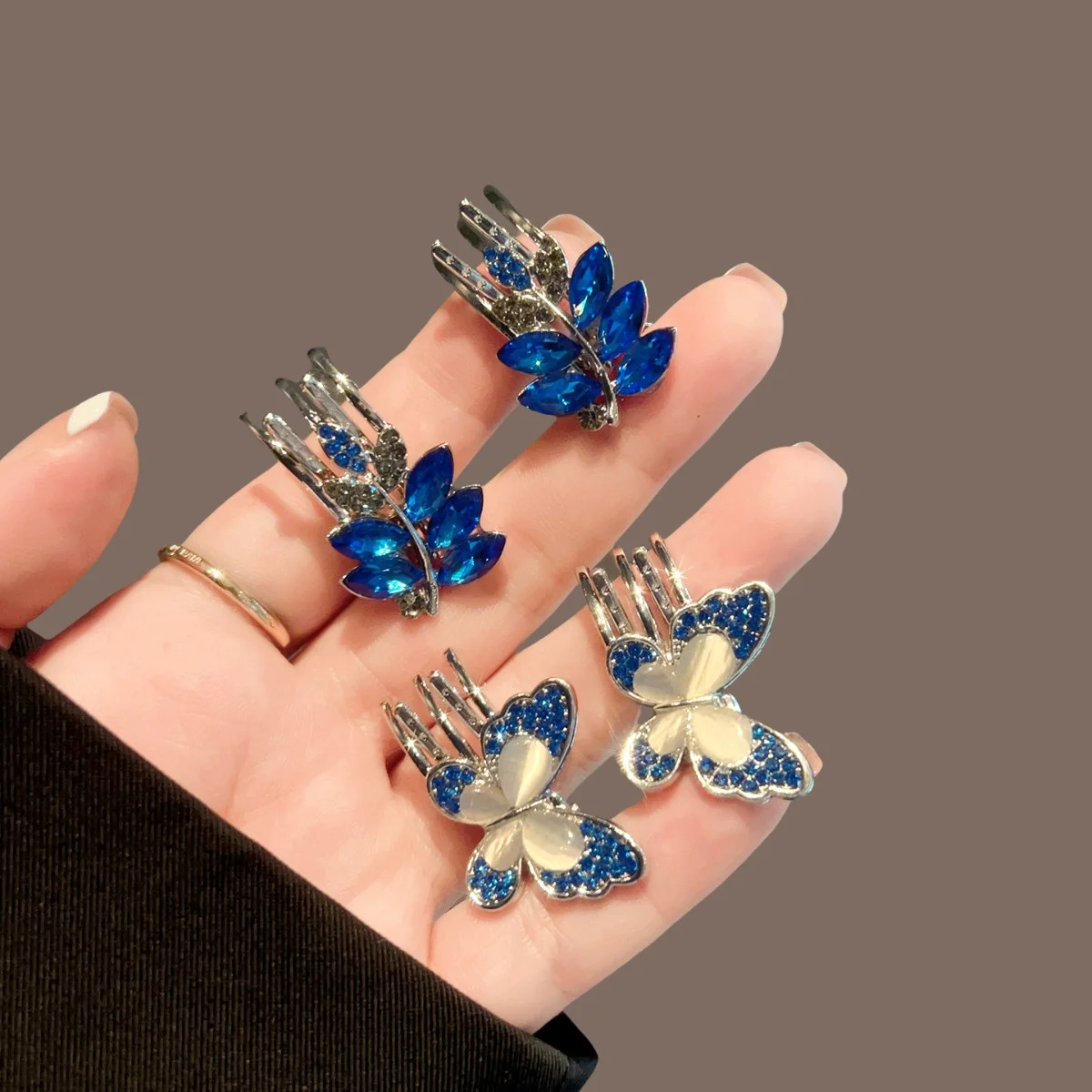Hochwertige Schwarz-Blaue Schmetterling-Haarspange, Neue Gerade Haarspange, Blaue Pony-Klammer