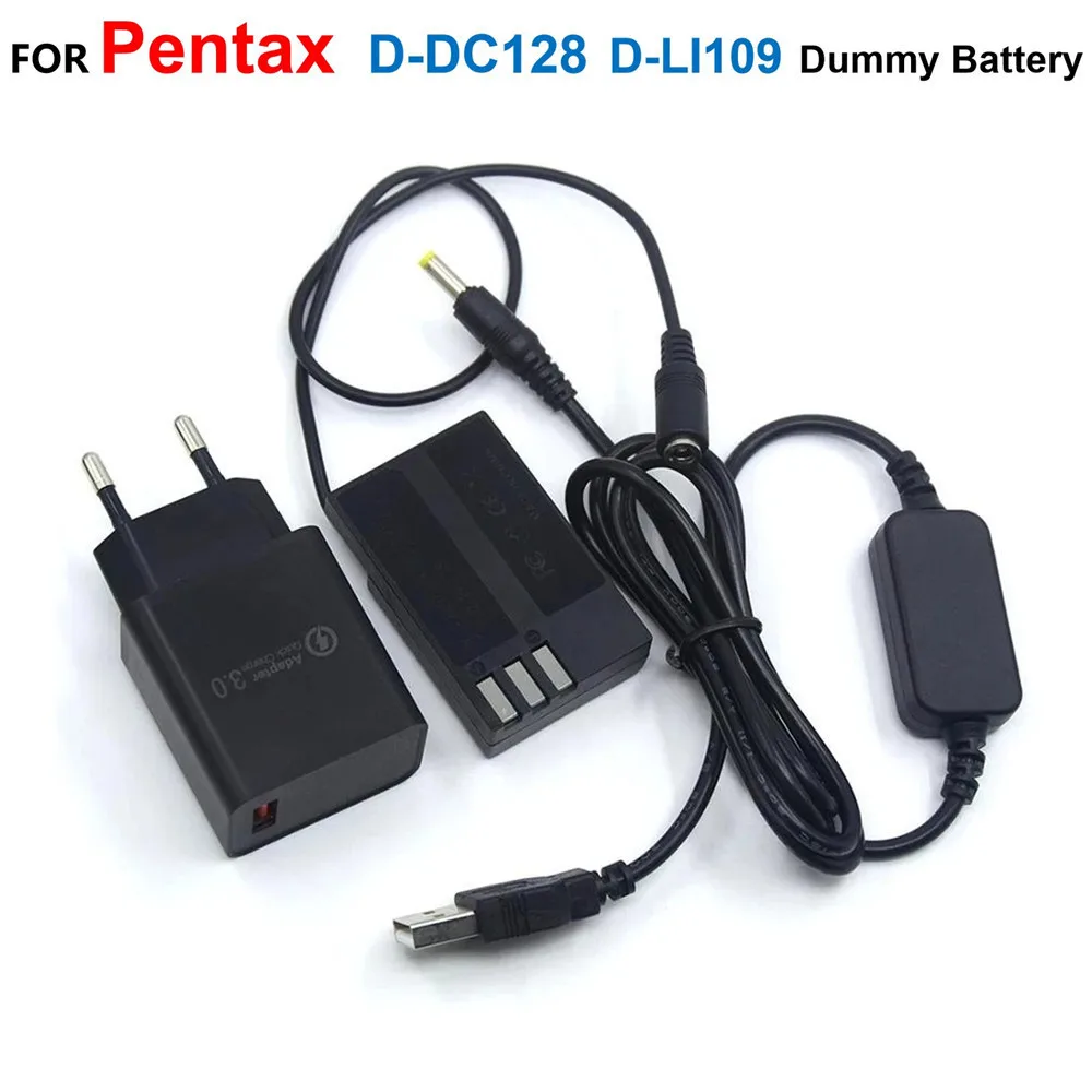Cavo Di Alimentazione Usb 5V + D-Dc128 Accoppiatore Cc D-Li109 Batteria Fittizia + Adattatore Caricabatterie Usb Per Pentax K-70 K-50 K-30 K-R K-3 K-2