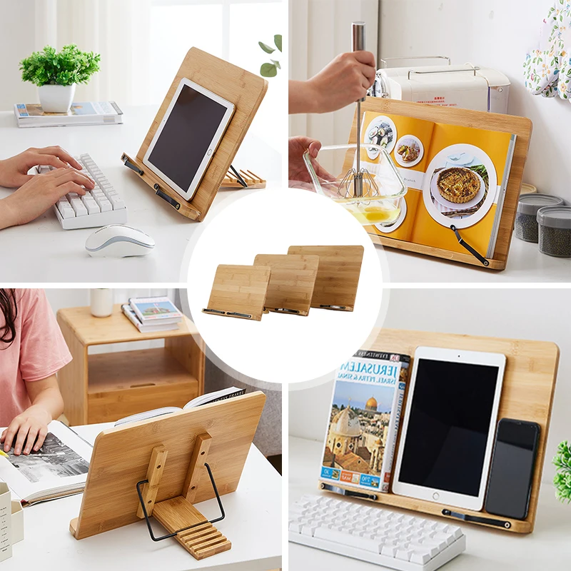 Adjustable Reading Rest Tablet Cook Home Study Room Book Holder Foldable Stand Bookends Bamboo Reading Desk Holder Desk Accessor