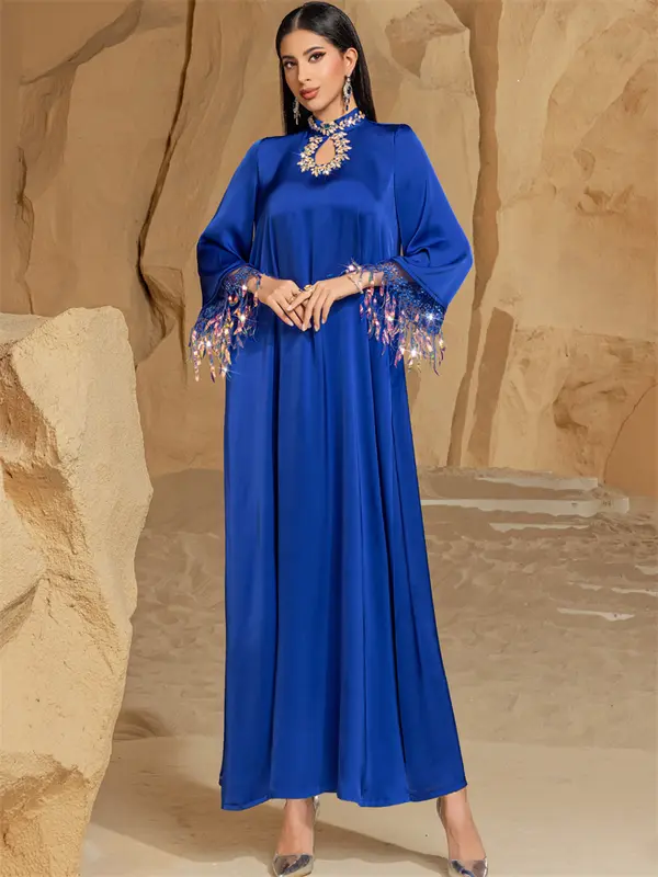 Ramadan Eid Satin Abaya Dubai Muslim Kaftan Evening Dress Islamic African Dresses For Prayer Clothes Women Caftan Marocain Femme - Image 4