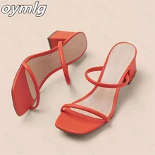  New Summer Slippers Low Heels Slides Female Peep Toe Square Heel Brand Sandals Women Big Size 43 Flip Flops Green  Flip Flops 