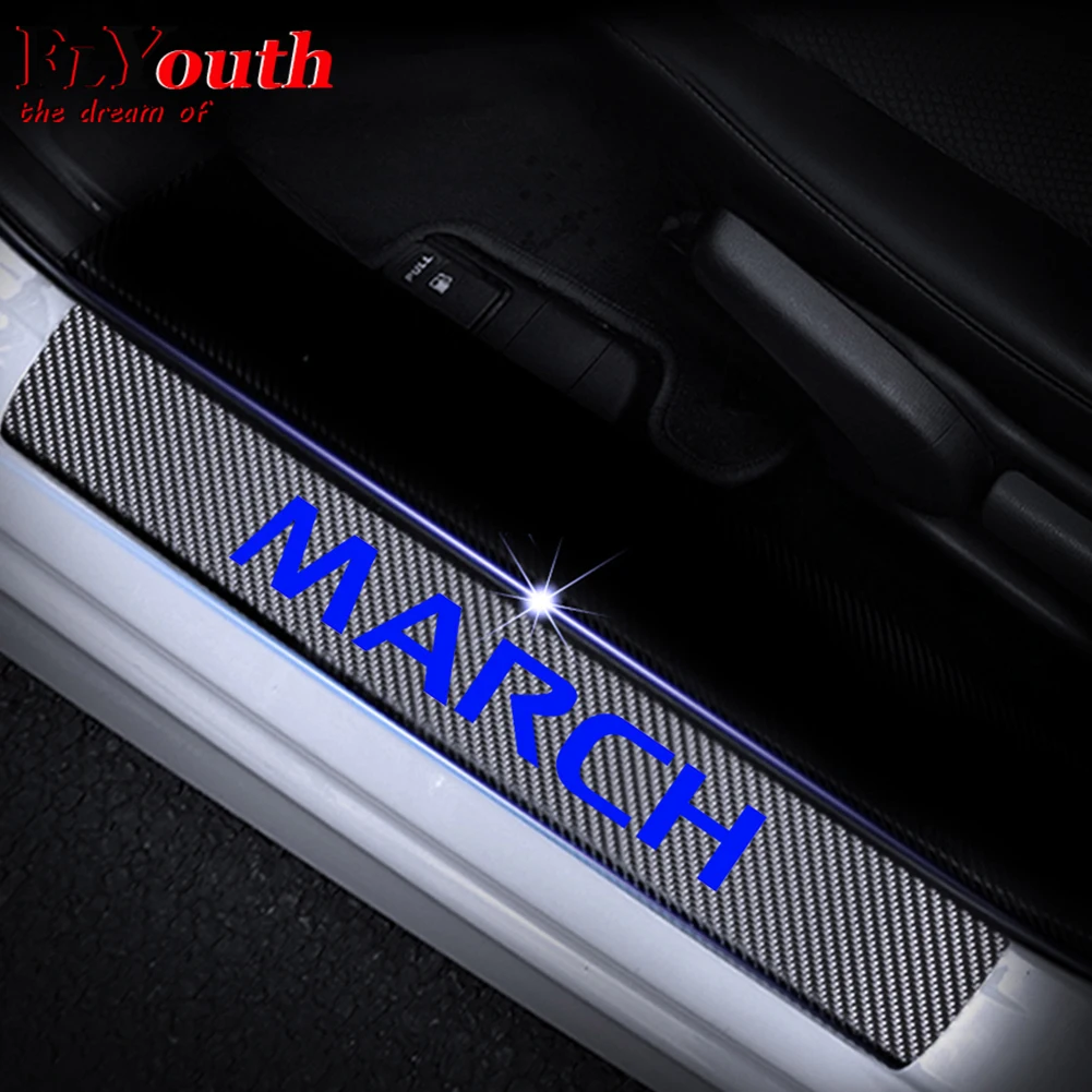 

Car Door Sill Scuff Plate For Nissan March Reflective 4D Carbon Fiber Sticker Welcome Pedal Threshold Auto Accessories 4Pcs/set