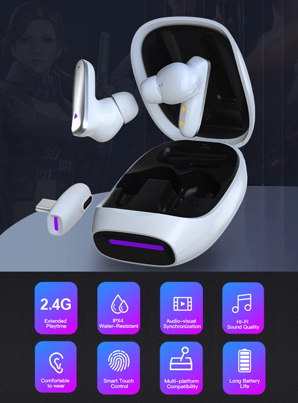 VR P10 Wireless Bluetooth LE Audio Gaming Earphone 30ms Low Latency Earbud Dongle For Meta Oculus Quest 2 PS5 Switch Xbos wireless earbuds wireless bluetooth headphones bluetooth earphones wireless bluetooth earphones wireless earphones wireless headset