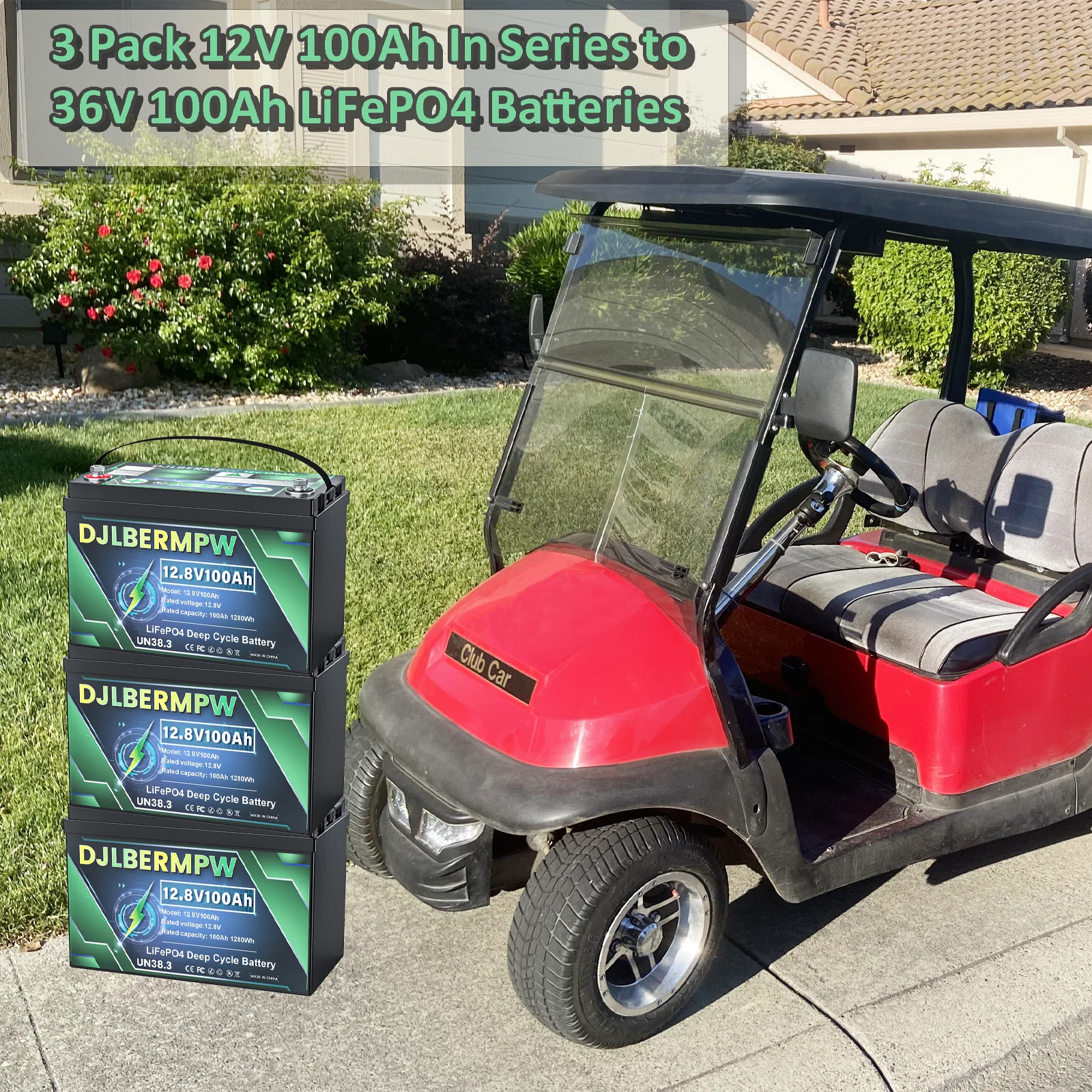 DJLBERMPW 36V 100Ah LiFePO4 Battery Lithium Iron Phosphate Batteries in BMS for Golf Cart Battery 36V 3840Wh, 3 Group 12V 100Ah