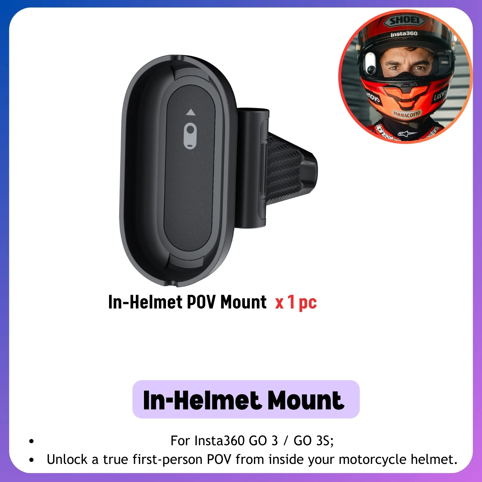 Support Fixation Casque Insta360 GO 3S/GO 3 - Moto POV