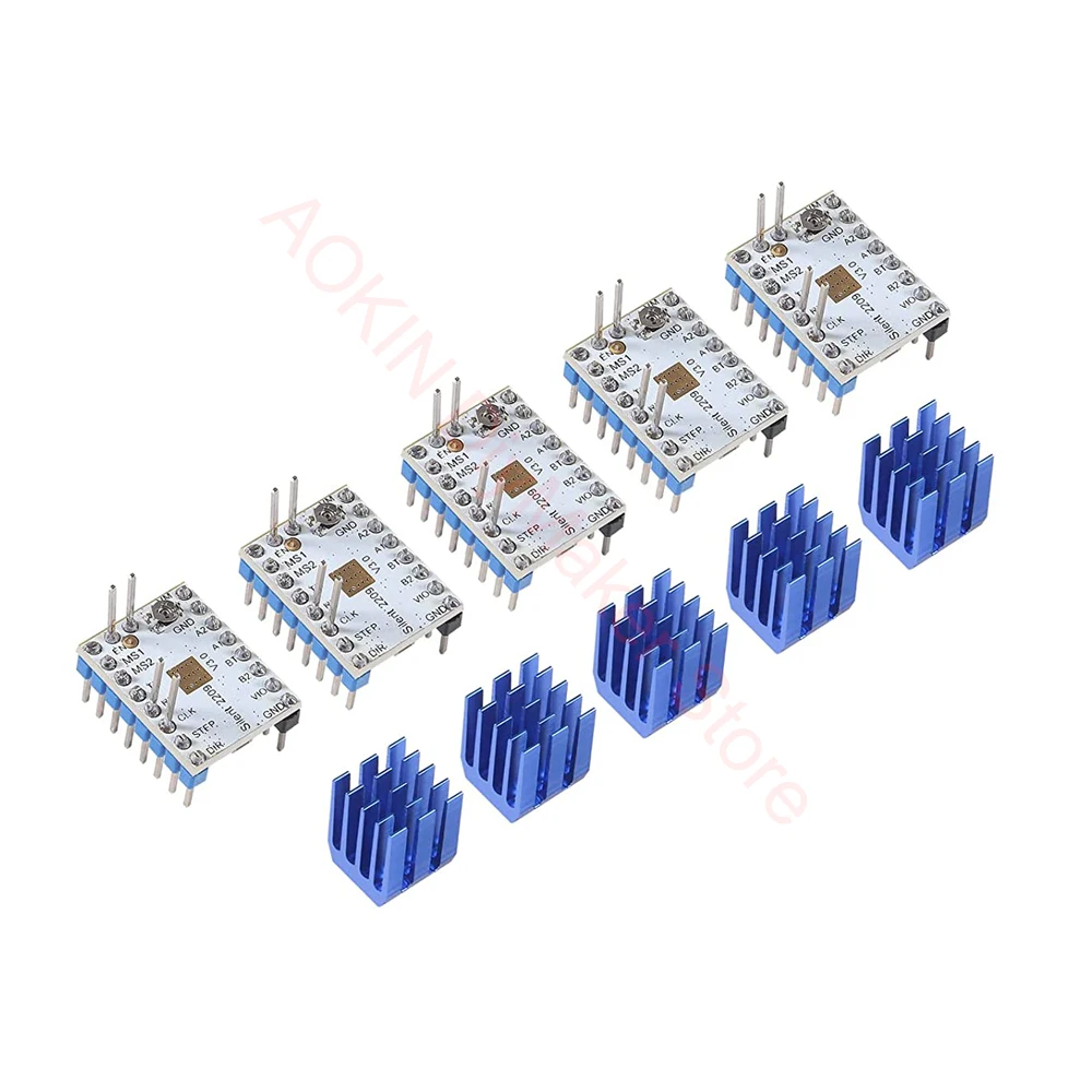 

5pcs TMC2209 V3.0 Stepper Motor Driver for 3D Printer with heatsink Microsteps Current 2.8A Peak for Reprap Ramps1.4 MKS Gen