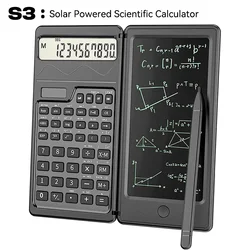 Dual-Function Solar Calculator with Foldable LCD Writing Tablet for Professionals and Students (S3)