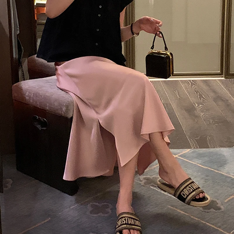 Acetate Satin Skirt for Maternity Drooping Smooth A-line Wrapped Hip Skirt for Pregnant Women 24SS Summer Y2k Youth Pregnancy