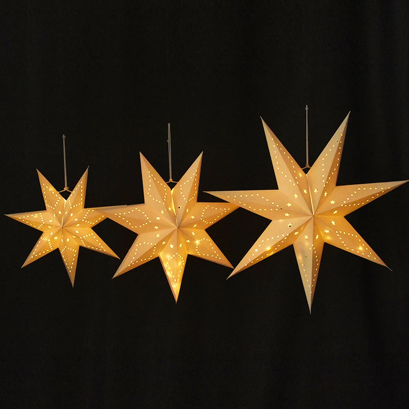 Description Picture 6 of item30-60cm Hollow Out Star Hanging Pendant Led Light Decorative Window Grille Paper Lantern Stars Lampshade Home Party Garden Decor