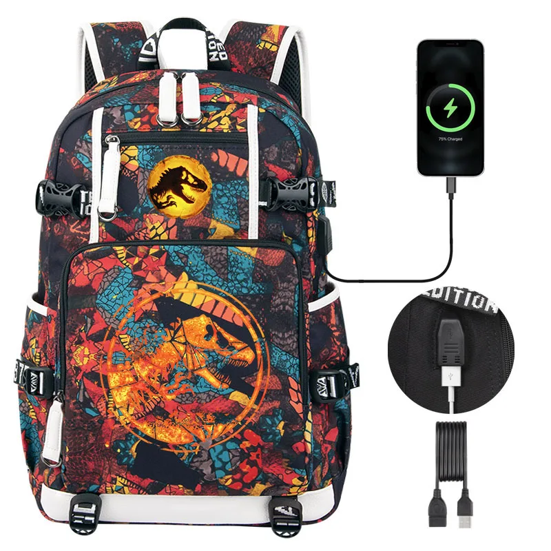 

Jurassic World Dominion Kids School backpack Fashion Children Student school bag high quality USB Boy school bag Laptop Bagpack