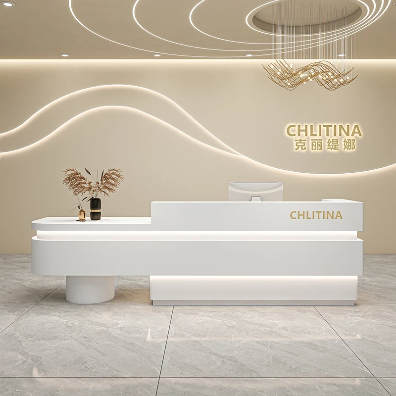 

White Cashier Executive Counter Modern Salon Standing Front Nail Counter Receptionist Podium Theke Rezeption Office Furniture