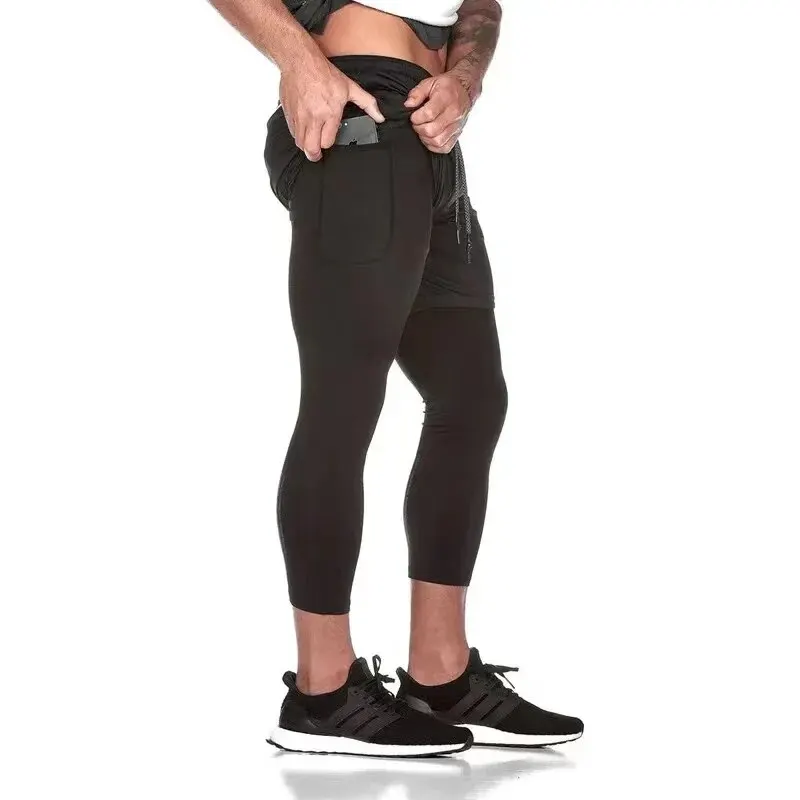 Sports Pants New Sporting Pants Men Elastic Breathable Two Piece Running Training Pants Gyms Ankle-Length Quick-drying Men
