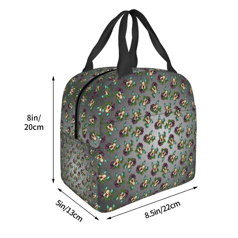 Boston Terrier In Red Insulated Lunch Bag for Portable Day Of The Dead Sugar Skull Dog Cooler Thermal Bento Box Office School