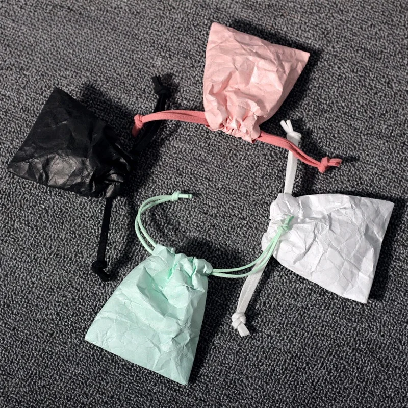 Paper Draw String Wallet Waterproof Kraft Tyvek Paper Drawstring Bag Jewelry Packaging Pouches ...