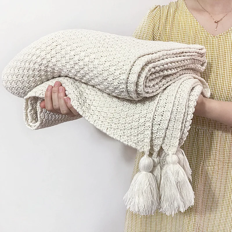 

Scandinavian Style Blanket Summer Tassel Knitted Sofa Cover Bedroom Office Air Conditioning Nap Thin Blanket Travel Blanket여름이불