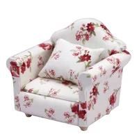 Maison de poupée miniature 1:12, mini-meubles, modèle de scène de salon, ornements de décoration de chambre à coucher, petit canapé floral individuel 6