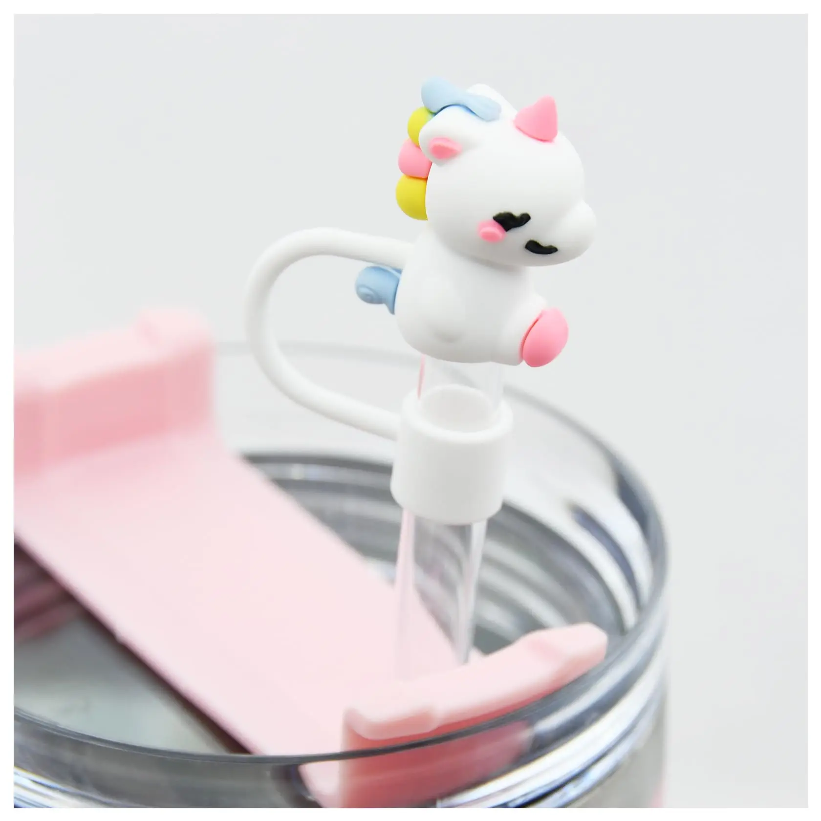 동물 빨대 팁 커버 재사용 가능한 빨대 토퍼, 텀블러 및 스탠리용 방진 빨대 보호대 커버 플러그