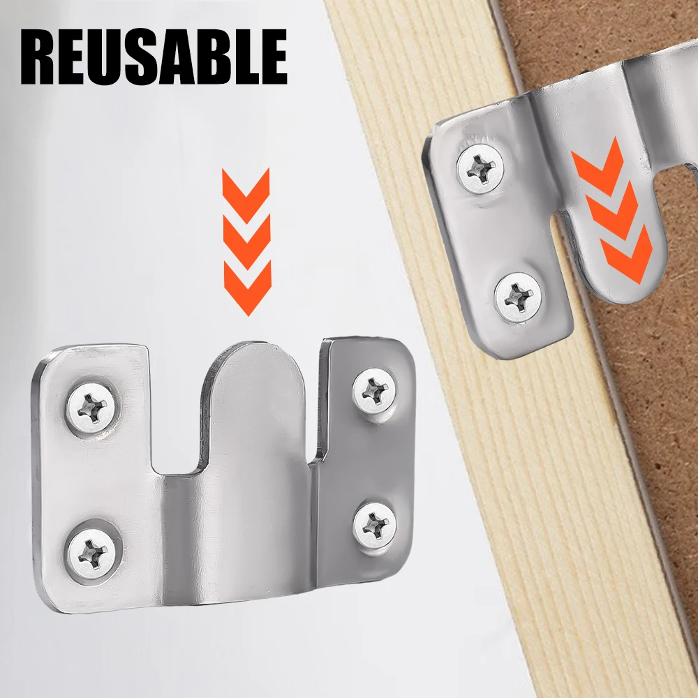 Hanging Buckle Stainless Steel Interlock Hanging Buckle Heavy Duty Photo Frame Hook Wall Mounted Flush Mount Brackets For Furniture Connector