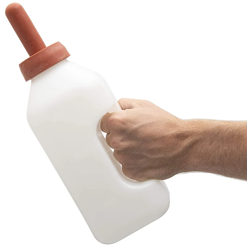 Calf Bottle with Handle and Push on Nipple 2 Quart Feeder for Nursing Baby Cows