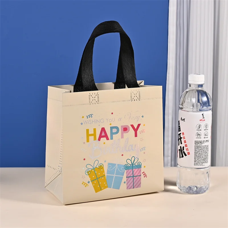 StoBag 25pcs Laser Happy Birthday Non-woven Tote Bags Gift Packaging Child Kids Portable Fabric Reusable Pouches Party Favors 3
