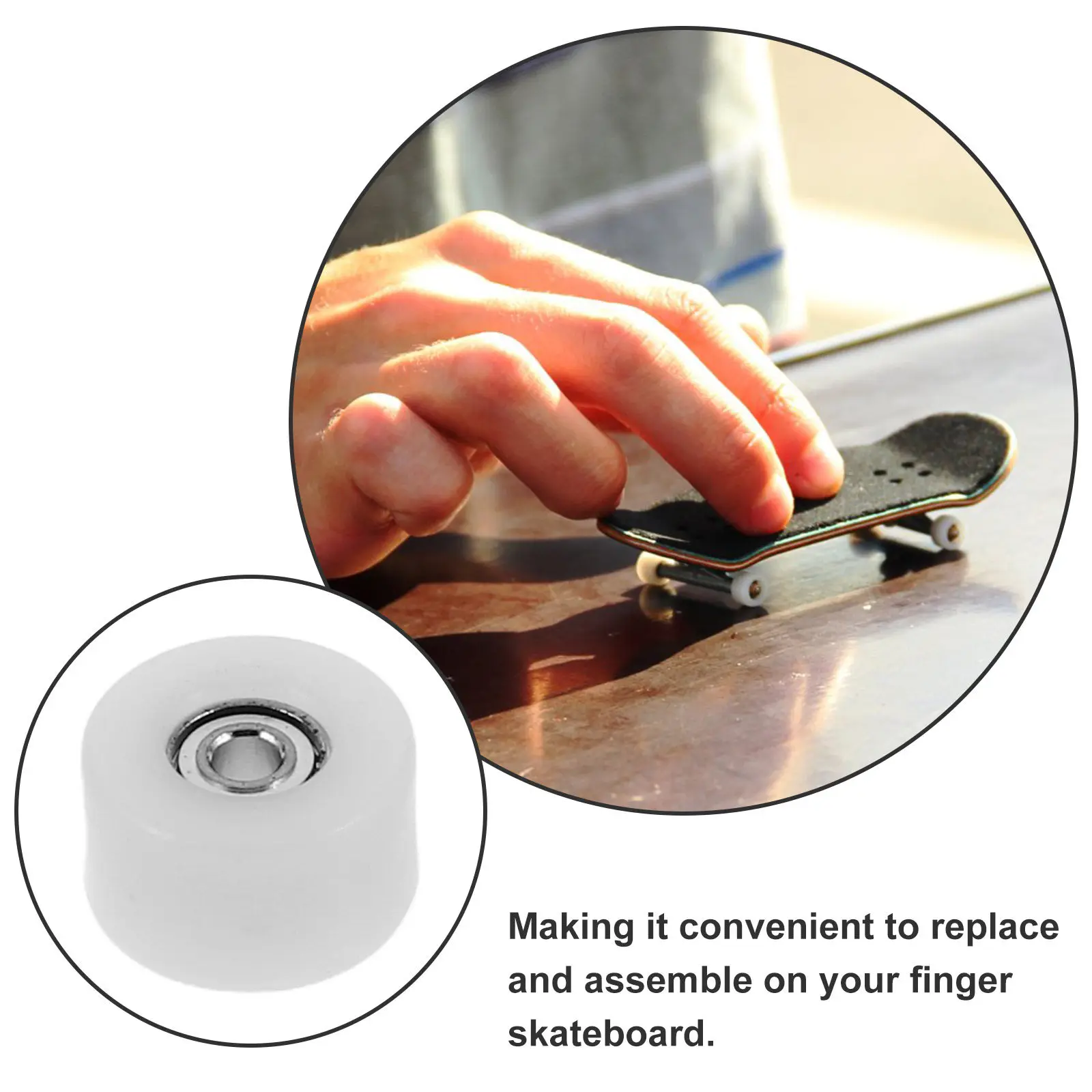 4개의 전문가용 핑거 스케이트보드 휠, 고속 베어링, 간편 교체, 정밀한 안정성, 생동감 넘치는 미적 디자인