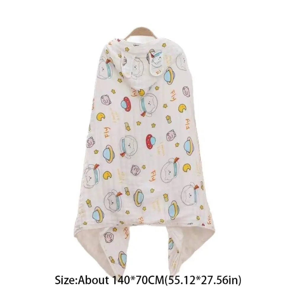 Night-robe Cotton Hooded Cape Towels Cute Bear Cartoon Blanket Wrap Absorbent Gauze Sleepwear Bathrobe Kids