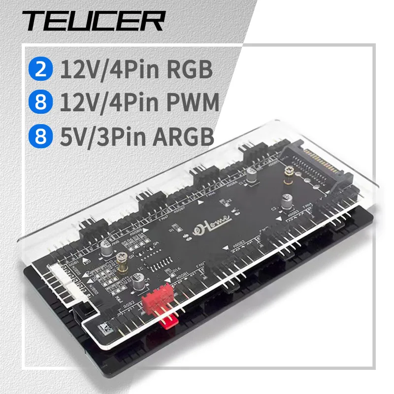 Hub ARGB PWM 9 Porte Con Base Magnetica, Alimentazione SATA, Connettori 5V 3Pin ARGB E 4Pin PWM, Sincronizzazione Per PC E CPU