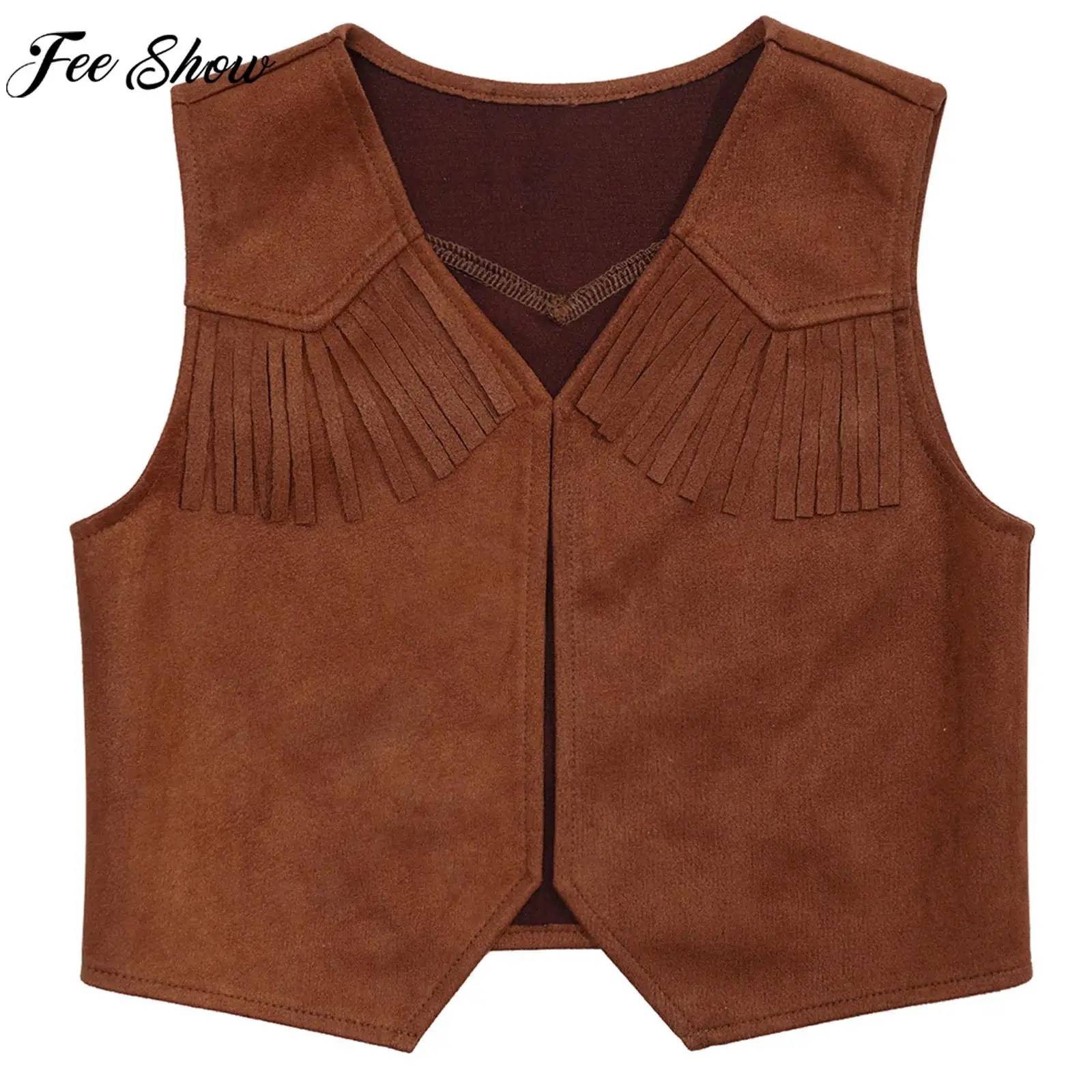 Children Vest Kids Halloween Western Cowboy Cowgirl Cosplay Performance Costume Fringe Decor Open Front Vest For Carnival Party