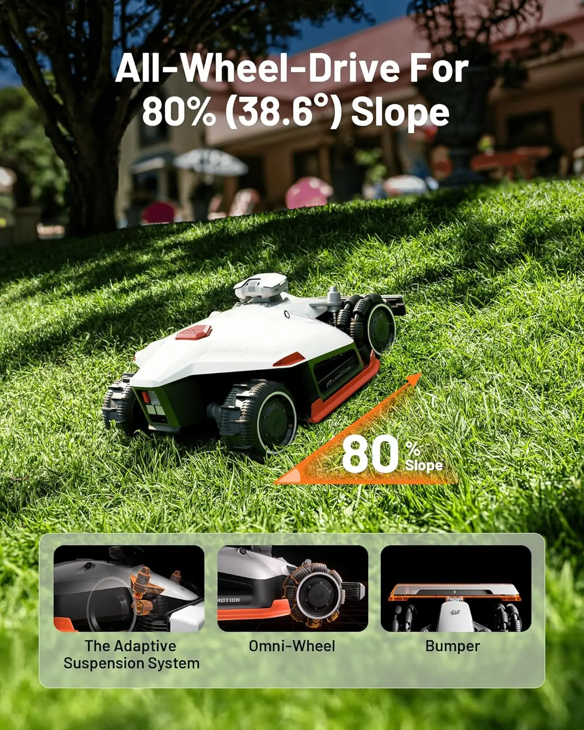 2 AWD 3000X Robot Lawn Mower, All-Wheel-Drive for 80% Slope, Perimeter Wire Free for 0.75 Acre UltraSense AI Vision