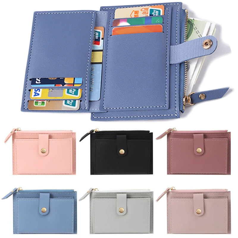 

Simple Wallets PU Leather Purse for Women Mini Hasp Solid Multi-Cards Holder Coin Short Wallets Slim Small Wallet Zipper Bags