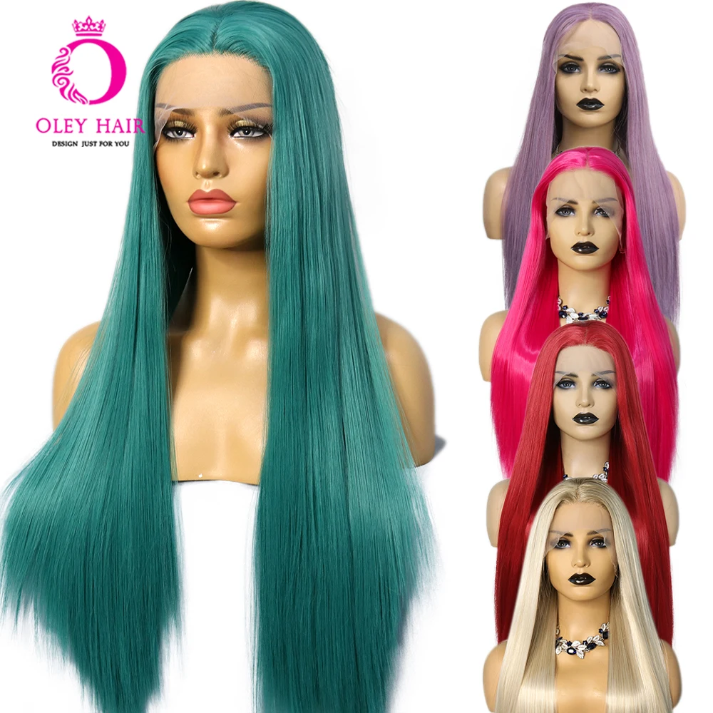 

Oley Colored Synthetic Heat Resistant 13x4 Lace Front Straight Daily Use Cosplay Wigs For Black Women Preplucked Glueless