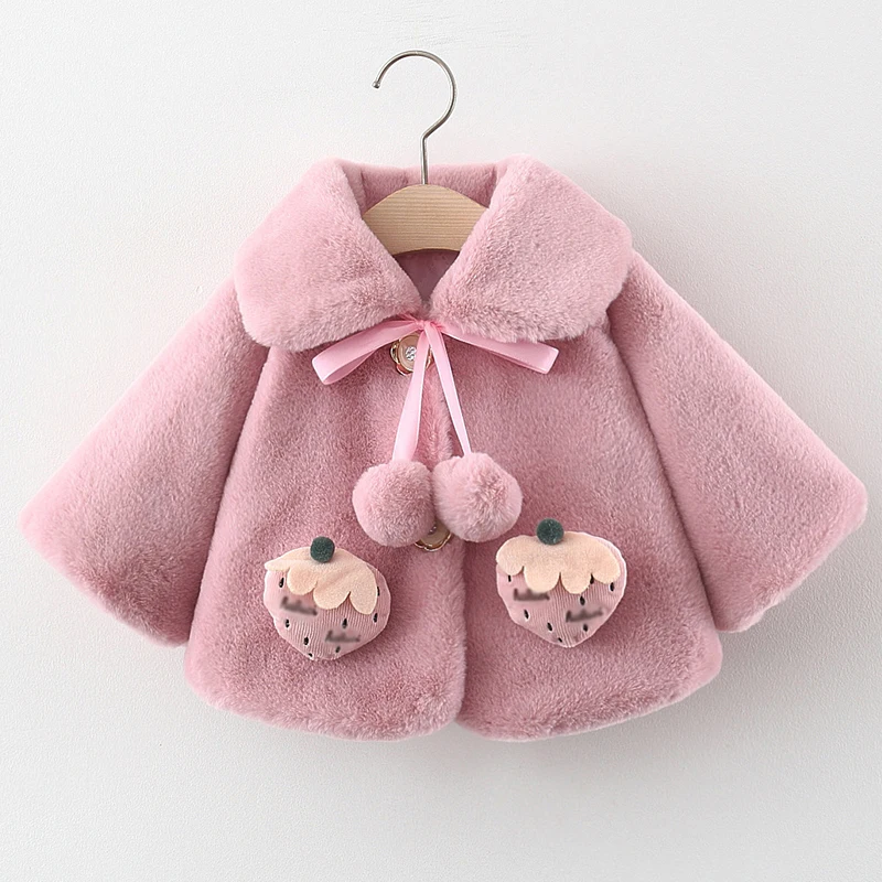 Winter Newborn Girls Clothes Korean Cartoon Cute Doll Collar Warm Thick Fleece Fake Fur Baby Tops Toddler Coat Kids Jacket BC021 baby jacket,baby coat