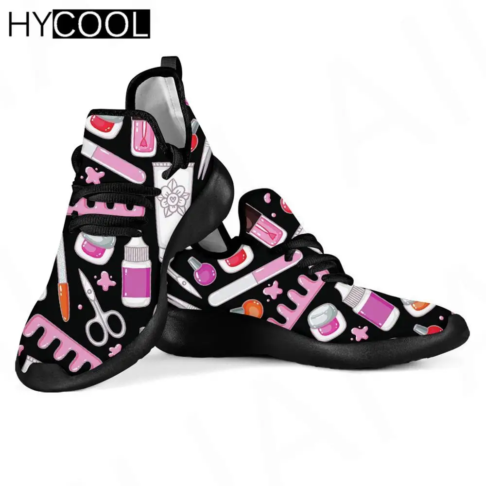 

HYCOOL Novetly Design Women Comfort Flats Sports Shoes Proud Nail Tech Printed Gym Fitness Mesh Knit Lace Up Run Sneakers Mujer