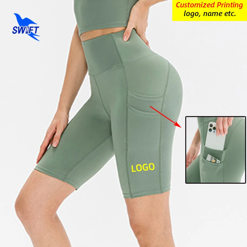 Customize Women Sports Short Pants Gym Fitness Tights Quick Dry Female Leggings Compression Yoga Shorts with Side Pockets